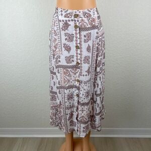 Pink and White Patterned Long‎ Maxi Skirt